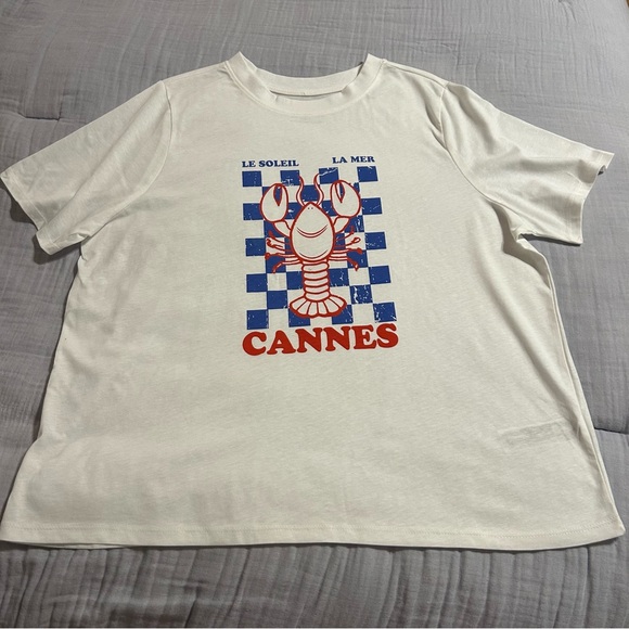 NWOT Primark Women’s White Relaxed Fit T-Shirt ‘Cannes’ Sz L - Picture 2 of 7
